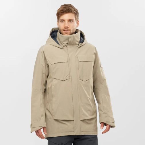 Beige Salomon Stance Cargo Insulated Hooded Men's Ski Jackets | PH 08794V